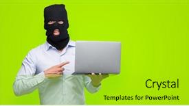  Presentation with computer hacker - Cool new slides with hacker man holding a computer backdrop and a  colored foreground