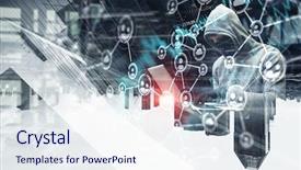  Presentation with hacker - Cool new theme with hacker man steal information backdrop and a sky blue colored foreground