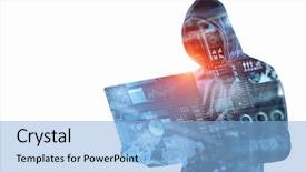  Presentation with hacker - Presentation design consisting of hacker man steal information background and a light blue colored foreground