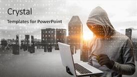  Presentation with information - Presentation design with hacker man stole information background and a light gray colored foreground