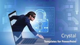  Presentation with personal data - Cool new slide deck with hacker man trying to steal personal data backdrop and a teal colored foreground