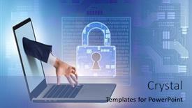  Presentation with personal data - Slide set consisting of hacker man trying to steal personal data background and a teal colored foreground