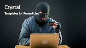  Presentation with credit card - PPT theme consisting of hacker pay for goods background and a dark gray colored foreground
