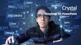 Presentation with programing - Presentation design featuring hacker programing in technology enviroment background and a ocean colored foreground