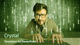  Presentation with hacking - Audience pleasing slides consisting of hacker scanning online passwords database backdrop and a tawny brown colored foreground