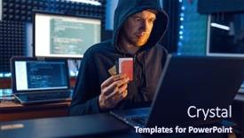  Presentation with credit card - Colorful presentation theme enhanced with hacker shows bank credit card backdrop and a navy blue colored foreground