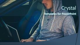  Presentation with hacker - Audience pleasing presentation consisting of hacker-sit-in-car backdrop and a ocean colored foreground