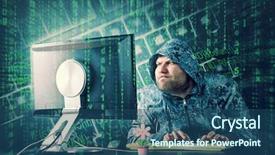  Presentation with computer hacker - Presentation theme consisting of hacker sitting at desk looking background and a ocean colored foreground