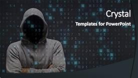  Presentation with digital image - Beautiful slides featuring hacker standing arms cross backdrop and a wine colored foreground