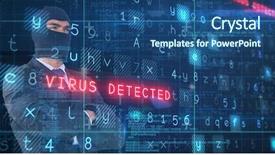  Presentation with matrix - Colorful PPT layouts enhanced with hacker standing with arms cross backdrop and a ocean colored foreground