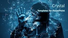  Presentation with hacker - Slide deck having hacker-stealing-dollars-from-bank background and a ocean colored foreground