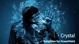  Presentation with hacker - Colorful slide deck enhanced with hacker stealing dollars from bank backdrop and a ocean colored foreground