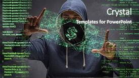  Presentation with bank - PPT theme with hacker stealing dollars from bank background and a dark gray colored foreground