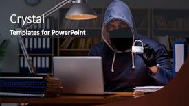  Presentation with personal data - Beautiful theme featuring digital piracy - hacker stealing personal data backdrop and a dark gray colored foreground