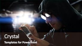  Presentation with hacker - Theme with hacker touching a smart phone background and a wine colored foreground