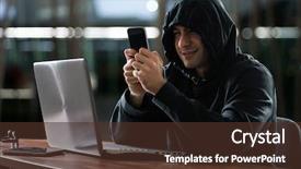  Presentation with hacker - Audience pleasing PPT layouts consisting of hacker using a smartphone backdrop and a tawny brown colored foreground