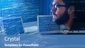  Presentation with computer hacker - Cool new presentation with hacker using computer in darkness backdrop and a teal colored foreground