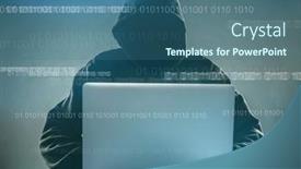  Presentation with hacking - Colorful PPT theme enhanced with hacker-using-laptop-hacking backdrop and a ocean colored foreground