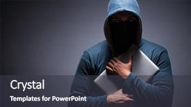  Presentation with hacker - Presentation design enhanced with hacker wearing hood in dark background and a dark gray colored foreground