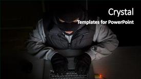  Presentation with hacker - Presentation theme having hacker with balaclava typing keyboard background and a black colored foreground