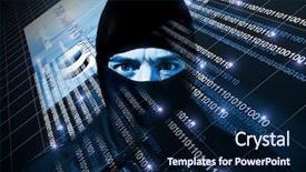  Presentation with hacker - PPT layouts consisting of hacker with black balaclava portrait background and a navy blue colored foreground