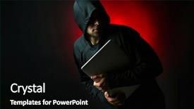 Presentation with computer hacker - Audience pleasing slides consisting of hacker with computer and laptop backdrop and a black colored foreground