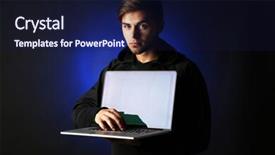  Presentation with computer hacker - PPT layouts having hacker with computer and laptop background and a  colored foreground