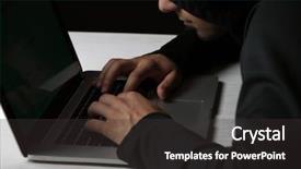  Presentation with computer hacker - Amazing slide set having hacker with computer and laptop backdrop and a  colored foreground