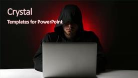  Presentation with computer hacker - Beautiful PPT theme featuring hacker with computer and laptop backdrop and a wine colored foreground