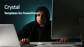  Presentation with computer hacker - Slide deck consisting of hacker with computer and laptop background and a wine colored foreground