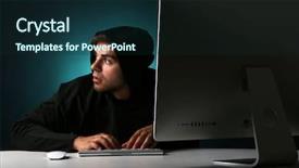  Presentation with computer hacker - PPT theme enhanced with hacker with computer on colorful background and a wine colored foreground