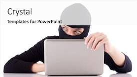  Presentation with computer hacker - PPT layouts featuring hacker with computer wearing balaclava background and a white colored foreground