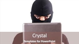  Presentation with computer hacker - Slide deck consisting of hacker with computer wearing balaclava background and a violet colored foreground