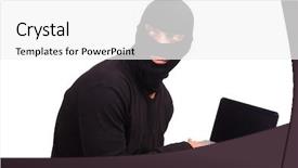  Presentation with computer hacker - Presentation theme with hacker with computer wearing balaclava background and a white colored foreground