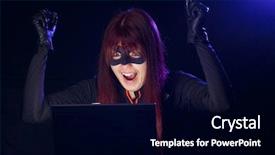  Presentation with hacker in mask lock - Slide set with hacker woman in black mask background and a  colored foreground