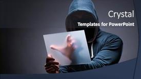  Presentation with hacker - Theme consisting of hacker working on tablet in dark background and a dark gray colored foreground