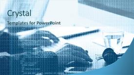  Presentation with computer attack - Audience pleasing presentation design consisting of hacker working with computer backdrop and a sky blue colored foreground