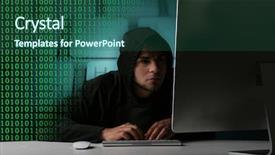 Presentation with computer hacker - PPT theme having hacker working with computer background and a ocean colored foreground