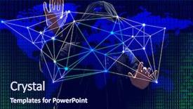  Presentation with cyber attack - PPT theme featuring hacker working with world map background and a navy blue colored foreground