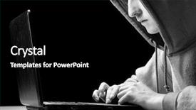  Presentation with hacker - Amazing PPT layouts having hacker young man with laptop backdrop and a black colored foreground