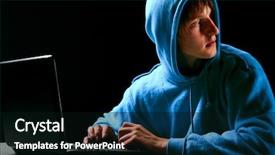  Presentation with computer hacker - Theme with hacker young man with laptop background and a black colored foreground