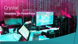  Presentation with server - PPT theme enhanced with hackers-are-breaking-server-using background and a violet colored foreground