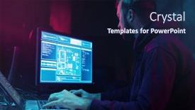  Presentation with mail server - Amazing PPT theme having hackers-breaking-server-using-multiple backdrop and a navy blue colored foreground