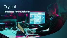  Presentation with computer malware - Beautiful slides featuring hackers-making-cryptocurrency-fraud-using backdrop and a navy blue colored foreground