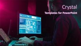  Presentation with computer malware - Beautiful presentation theme featuring hackers-making-cryptocurrency-fraud-using backdrop and a wine colored foreground