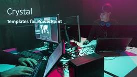  Presentation with computer malware - Cool new slides with hackers-making-cryptocurrency-fraud-using backdrop and a ocean colored foreground