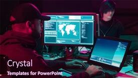  Presentation with computer malware - Colorful presentation design enhanced with hackers-making-cryptocurrency-fraud-using backdrop and a wine colored foreground