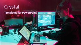  Presentation with computer malware - Slide set with hackers-making-cryptocurrency-fraud-using background and a wine colored foreground