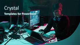  Presentation with computer malware - Theme featuring hackers-making-cryptocurrency-fraud-using background and a ocean colored foreground