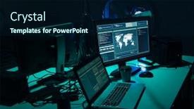  Presentation with fraud - Presentation design featuring hackers-making-cryptocurrency-fraud-using background and a navy blue colored foreground